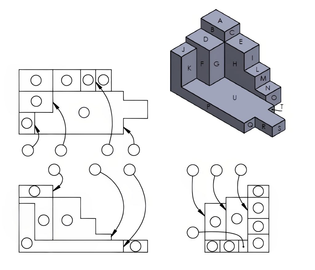 Image showing the orthographic views of an object for quiz one