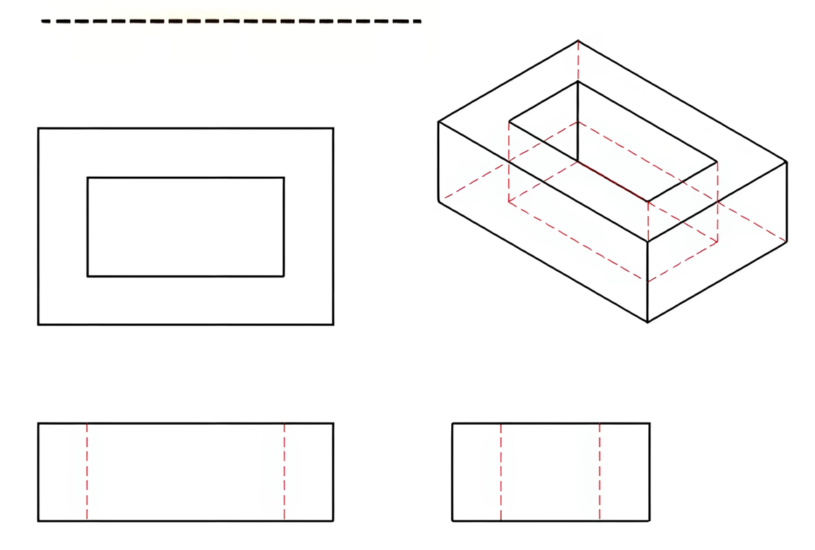 Hidden lines to represent edges that are not visible in view