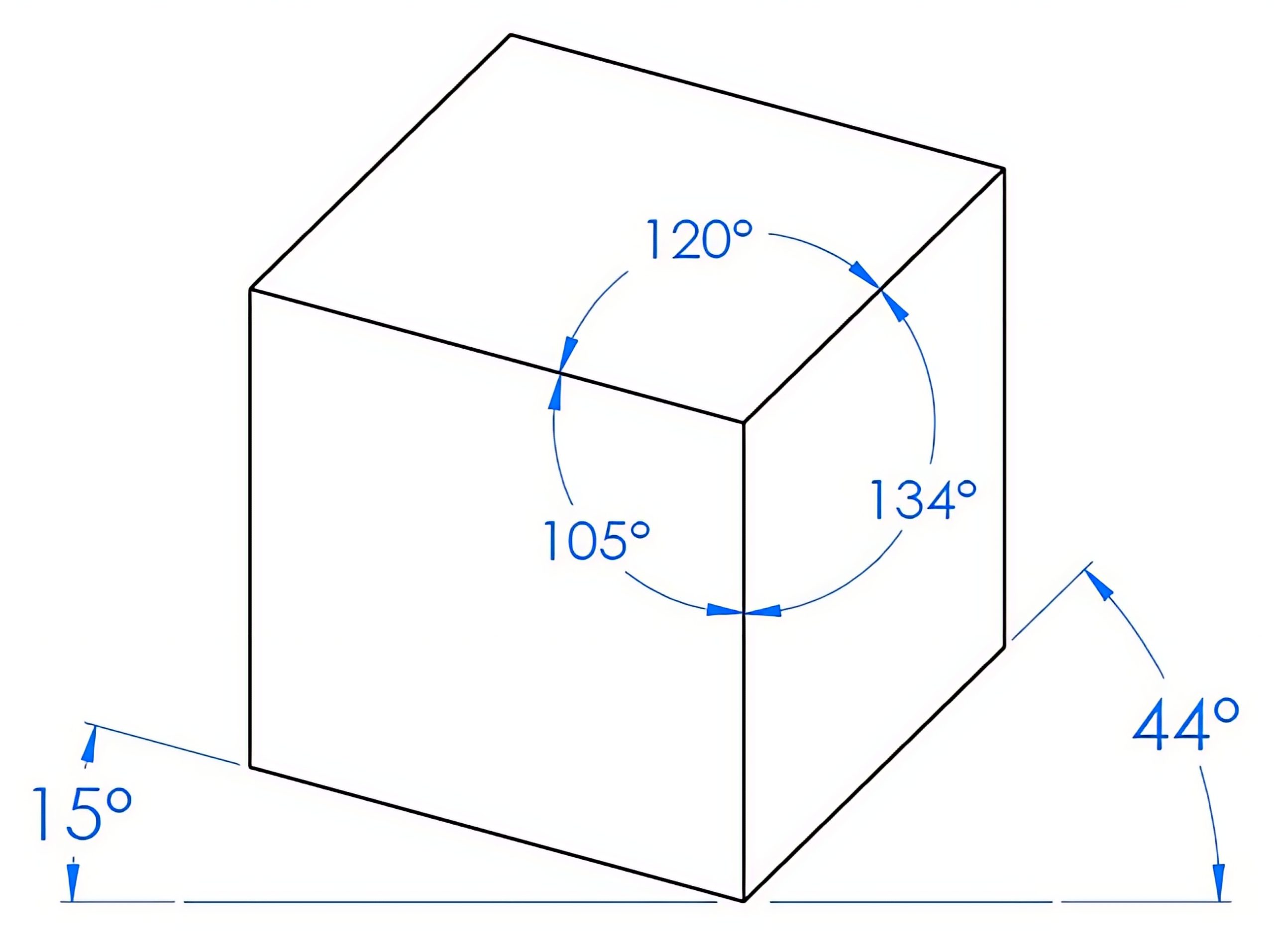 a Trimetric view with three projections drawn at unequal angles to each other
