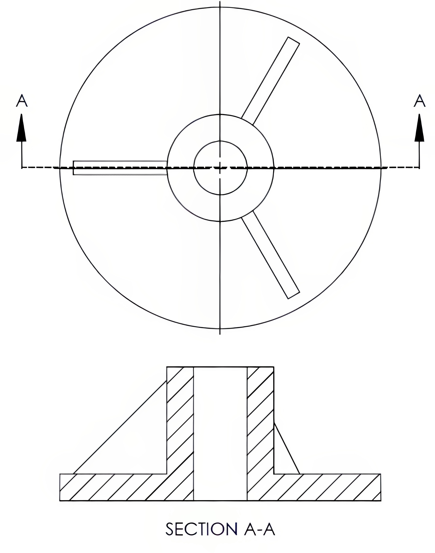 Section view showing a distorted rib