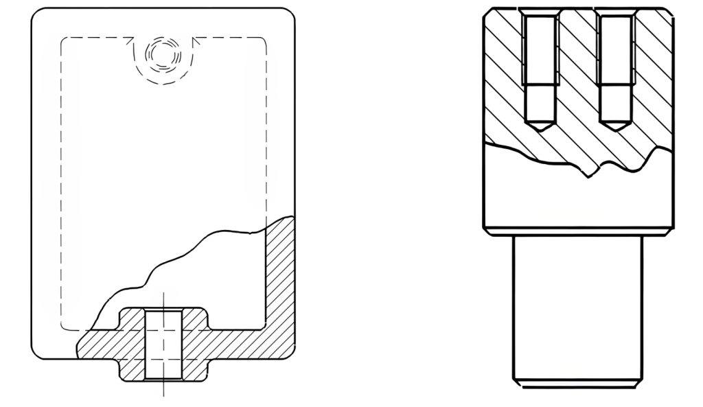 a Broken out section that removes a portion of the material to reveal hidden features