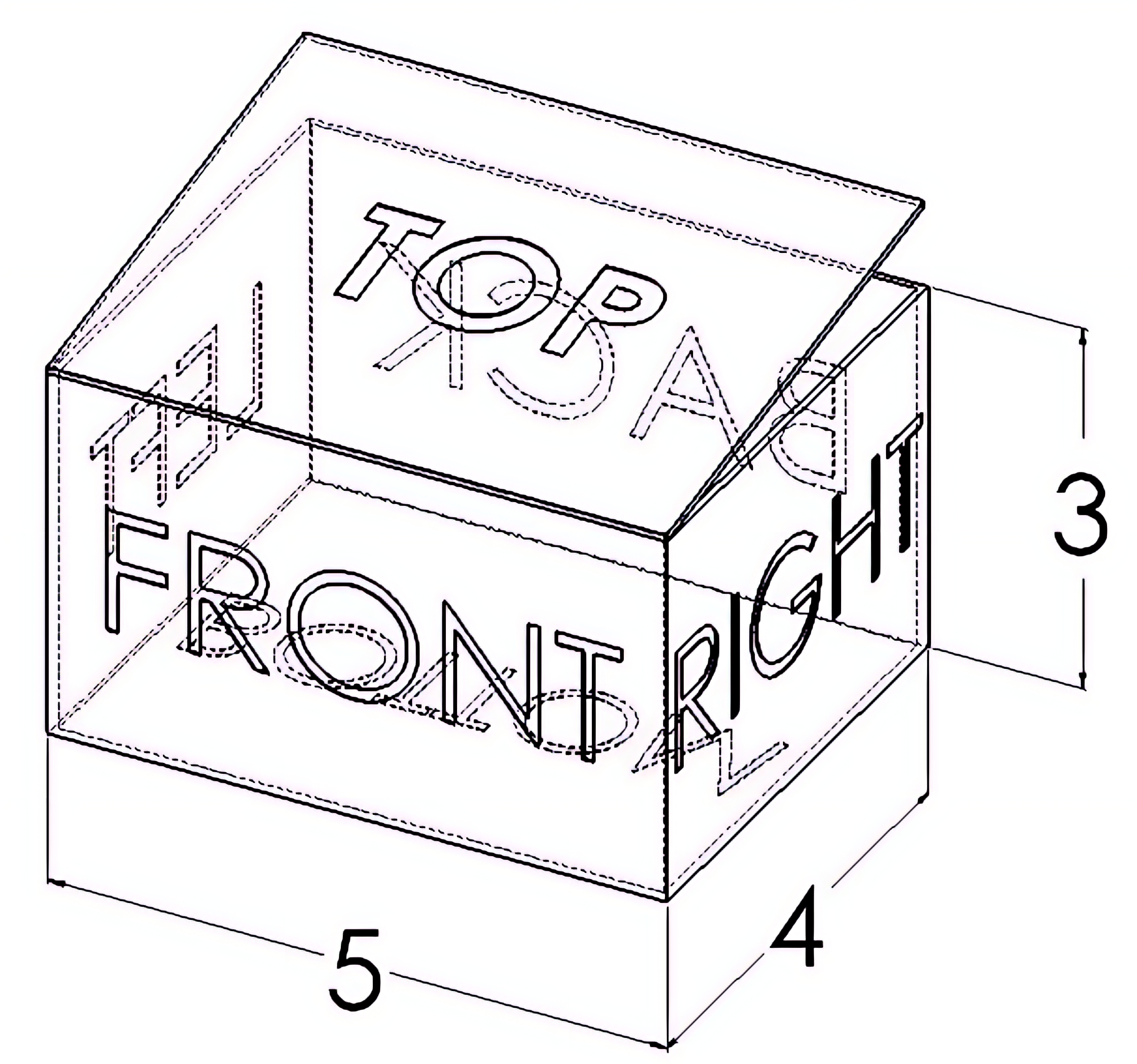 Drawing of transparent box used to identify the relationship of the orthographic projection views