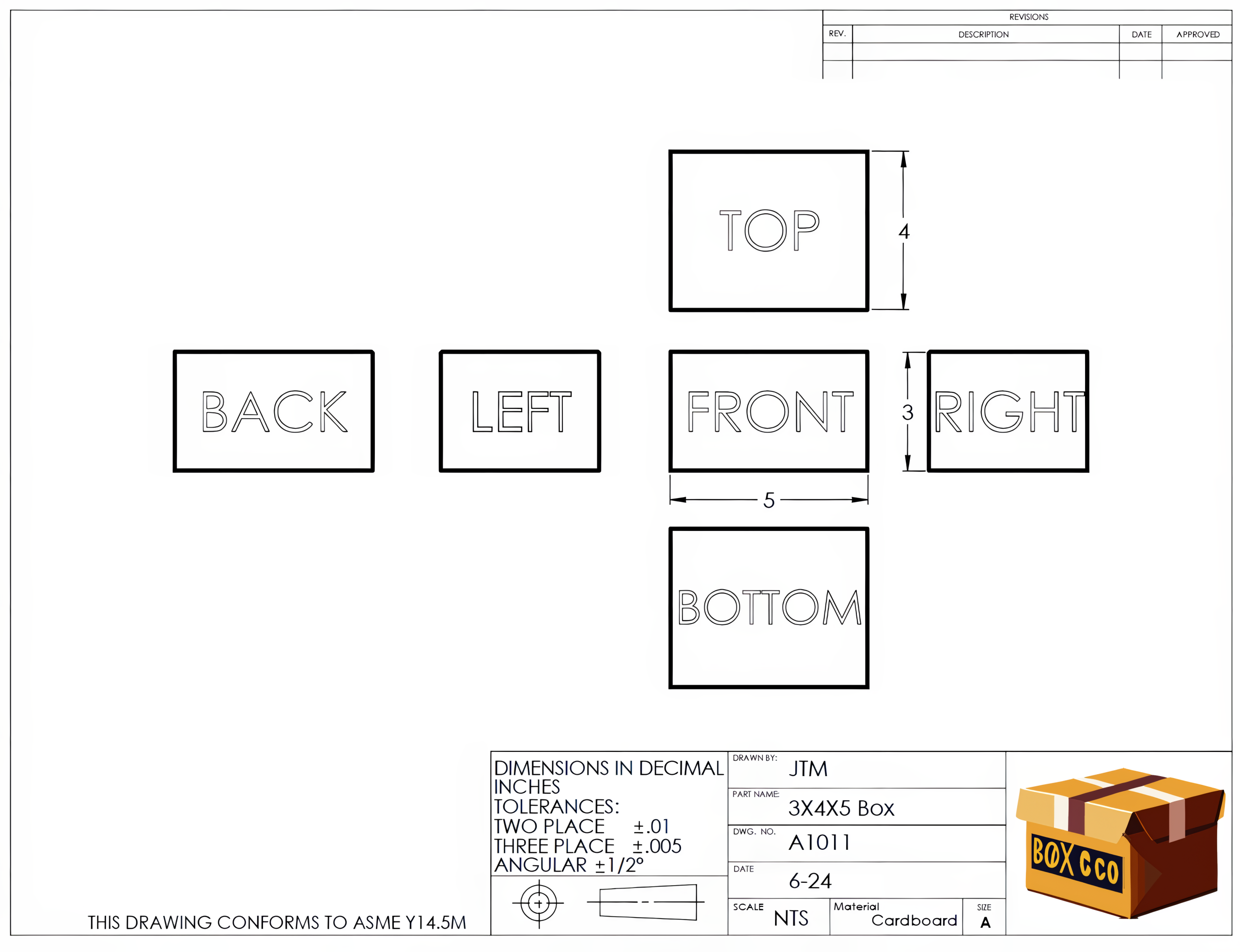 Six principal view placements as they appear in a drawing
