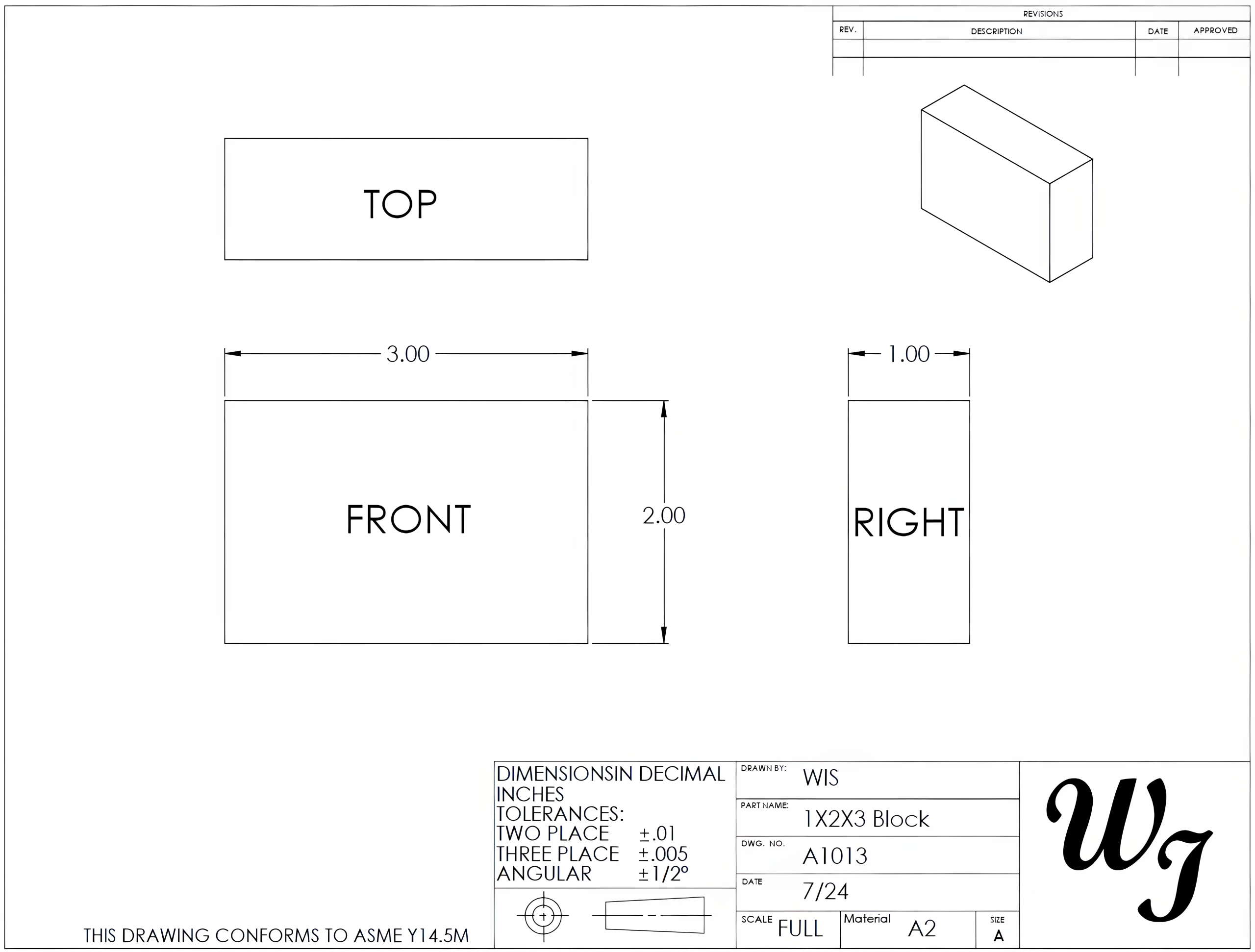 A rectangular block in a three-view drawing as compared to figure 2-17