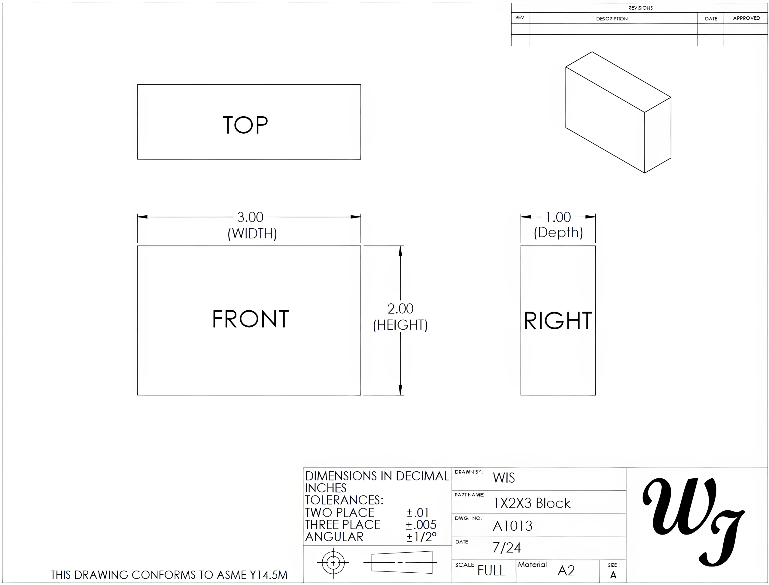 A part drawing identifying the placement of the height, width, and depth values