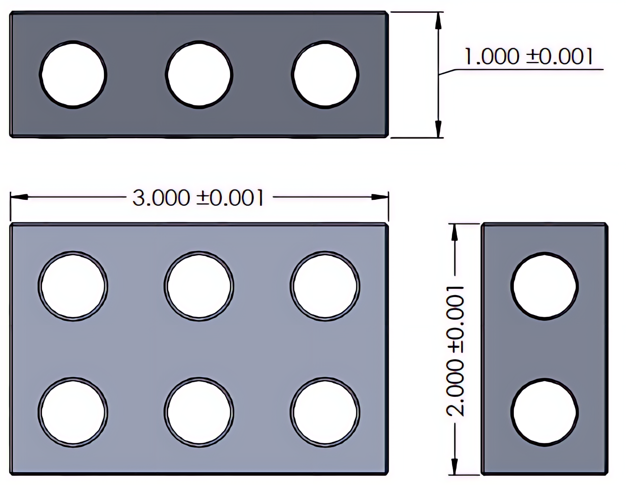 Text dimensions identify part and feature sizes and allowable size variations