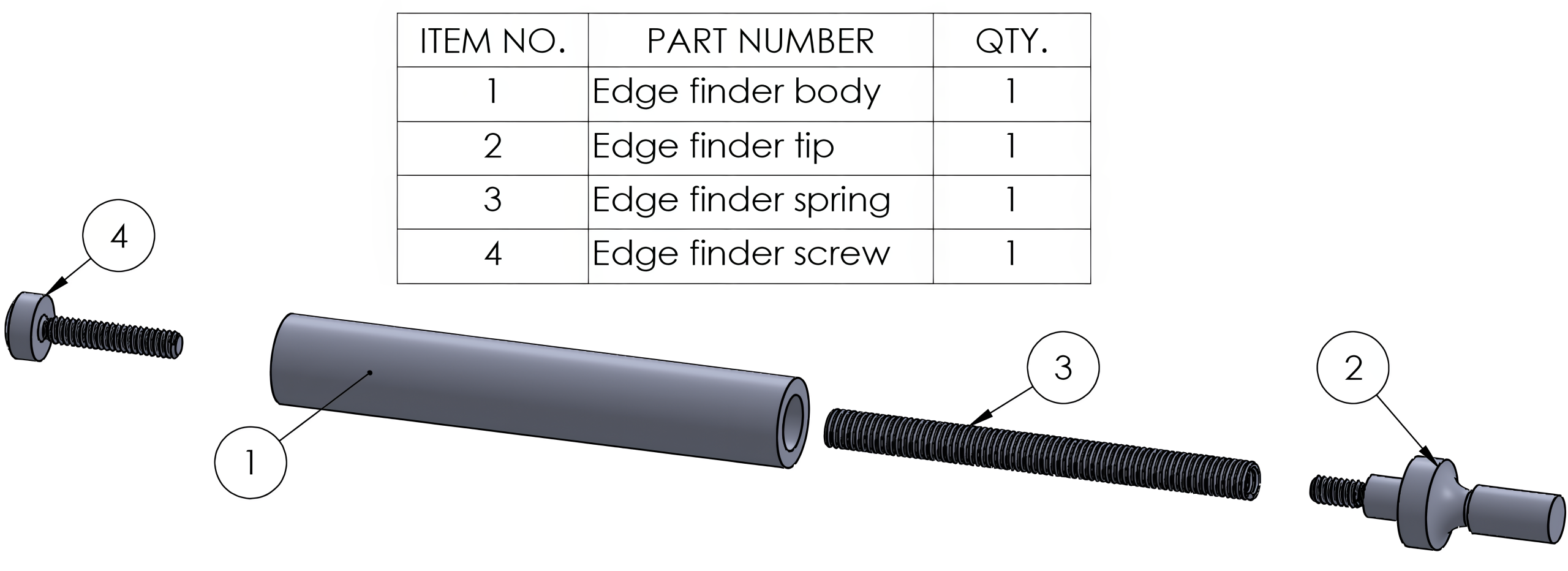 Assembly drawing with list of included parts in a table