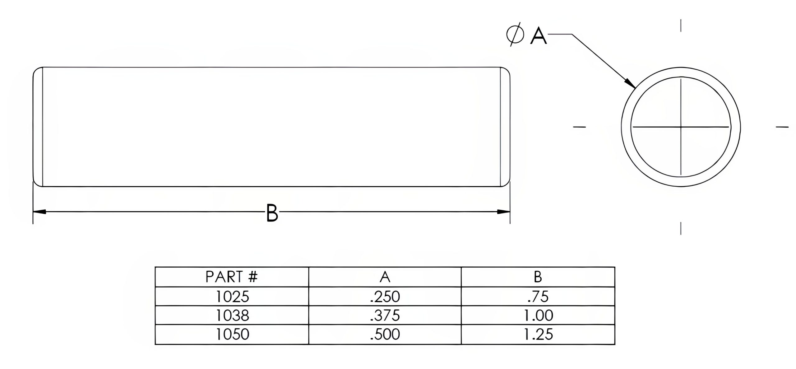Tabular dimensioning and a table listing part dimensions