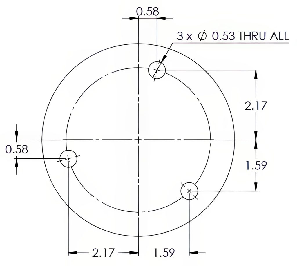 Bolt circle locations dimensioned with coordinate positions