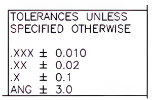 The tolerance box shows the amount of tolerance for dimensions not