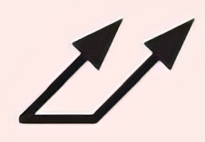 two arrows, connected by a line on the bottom edge for total runout