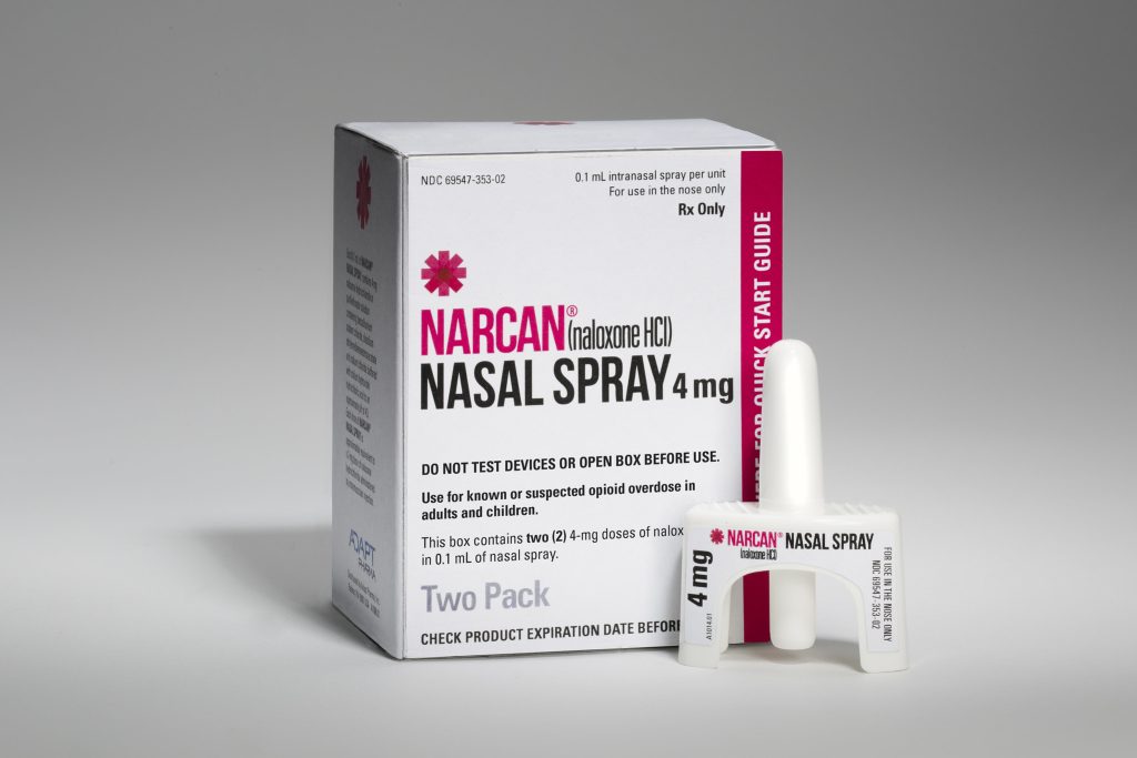 "31579570334_91f027440c_k" by VCU Capital News Service is licensed under CC BY-NC 2.0 Narcan nasal spray and its packaging