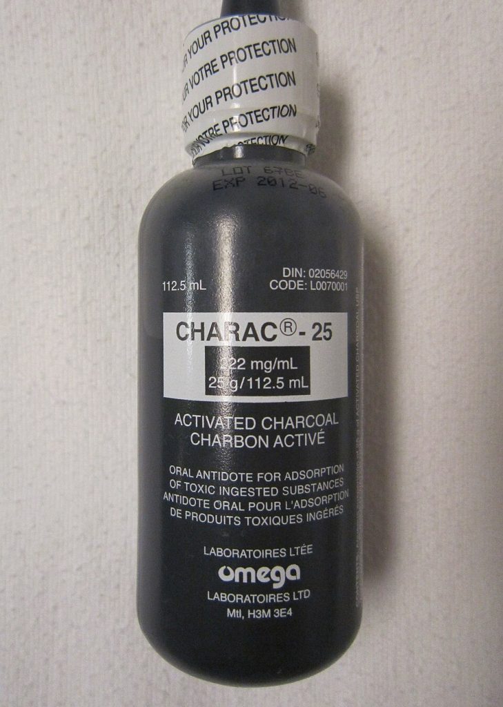 A bottle of Charac 25 brand activated charcoal