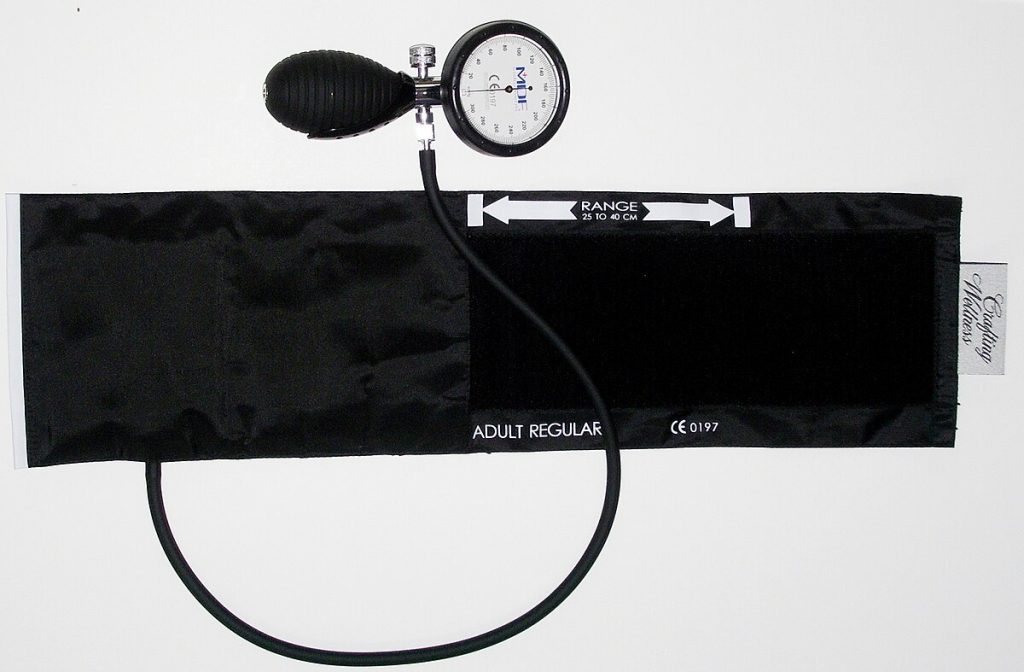 "Sphygmomanometer%26Cuff" by ML5 is in the Public Domain. A sphygmomanometer