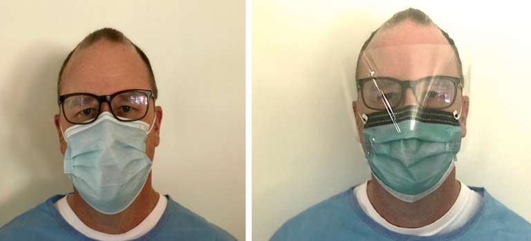 Medical personnel wearing a mask and a mask with a face shield