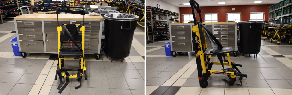 A stair chair seen from both front and side views