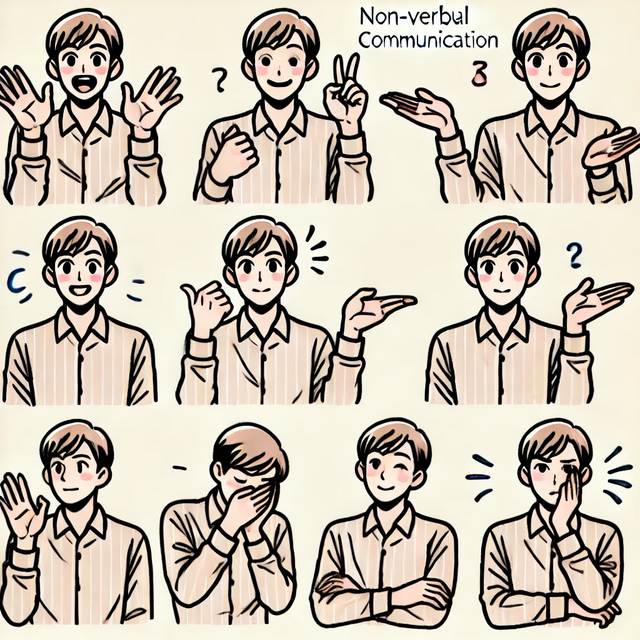 Illustration with a figure demonstrating ten variations of non-verbal communication